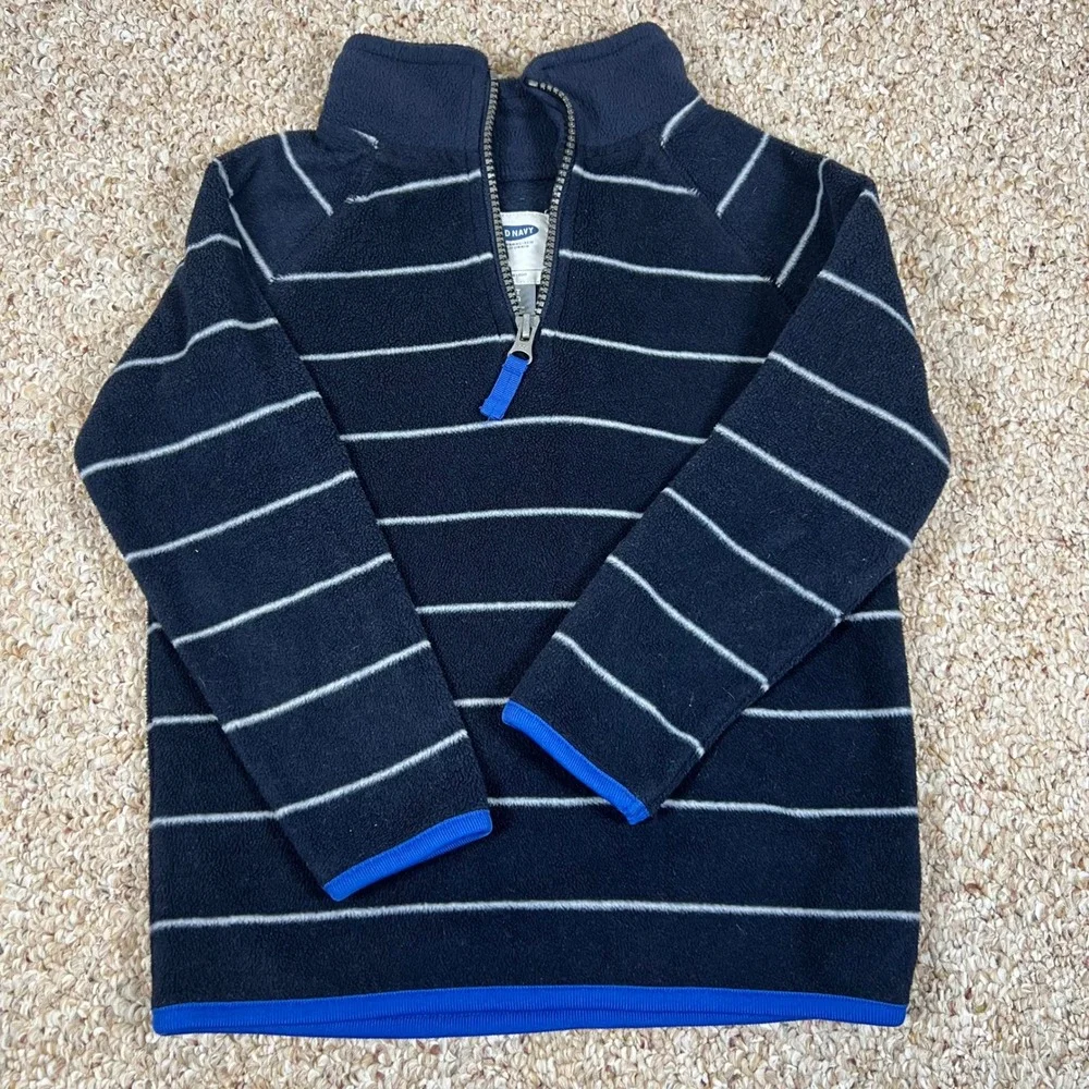 Old Navy Boys Navy Blue White Striped Fleece Quarter Zip Pullover Sweater 4T